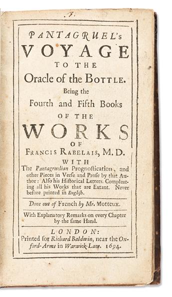 Rabelais, François (c. 1494-1553) Works in English, Three late-17th Century Octavo Volumes, 1664-1694.